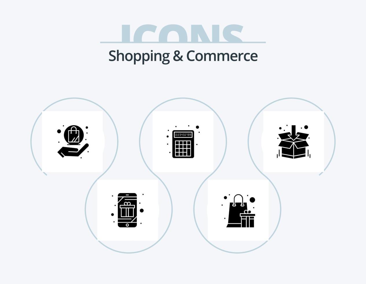 Shopping und Handel Glyph Icon Pack 5 Icon Design. Kasten. Mathematik. belohnen. Taschenrechner. Einkaufen vektor