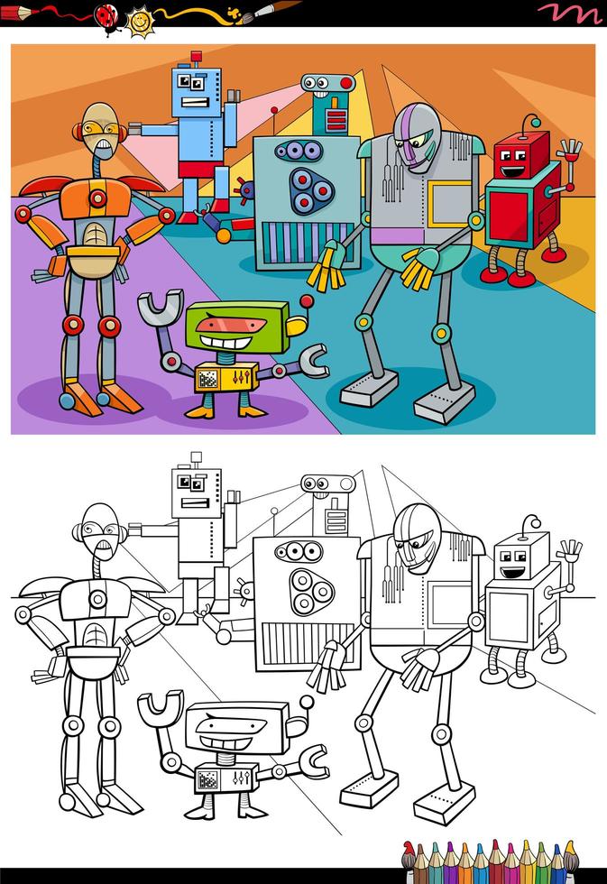 Cartoon Roboter Fantasy Charaktere Malbuch Seite vektor