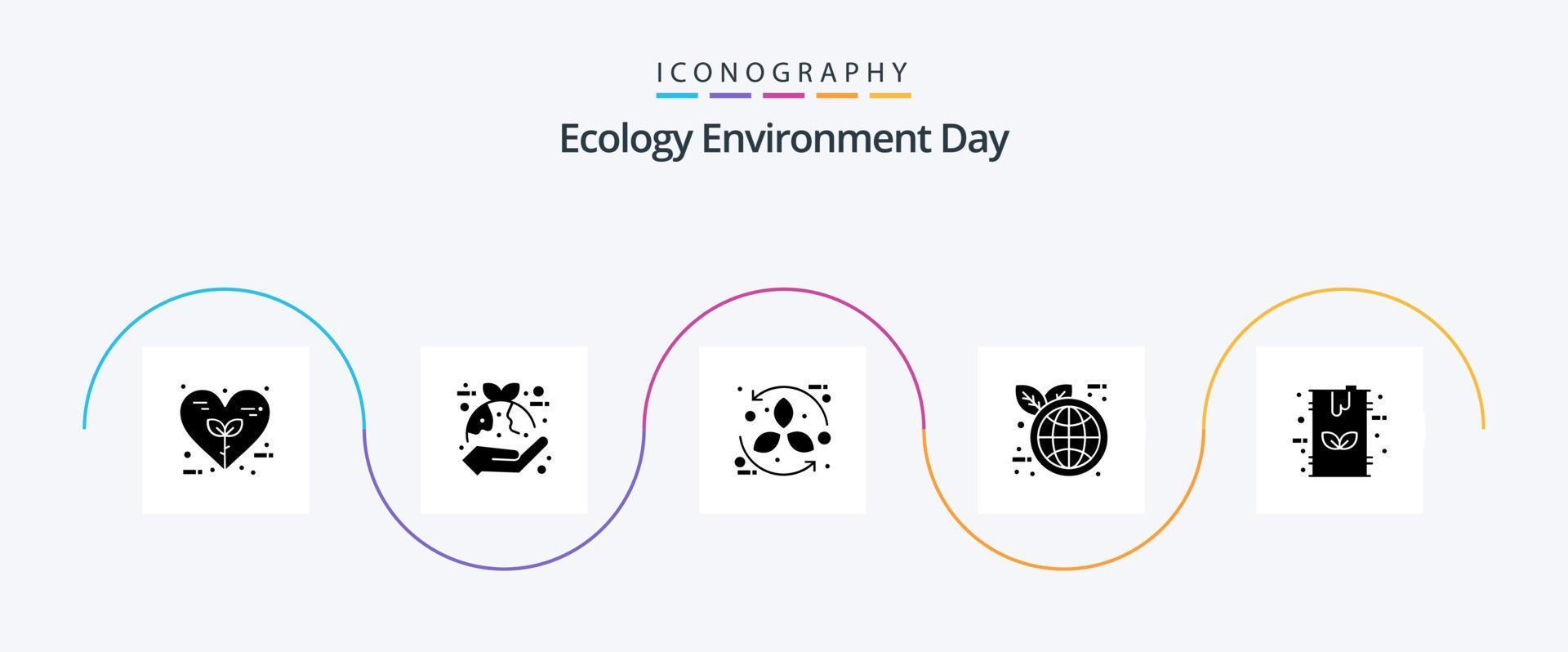 Ökologie Glyphe 5 Icon Pack inklusive World Eco. Tag der Erde. Hand. recyceln. Öko vektor