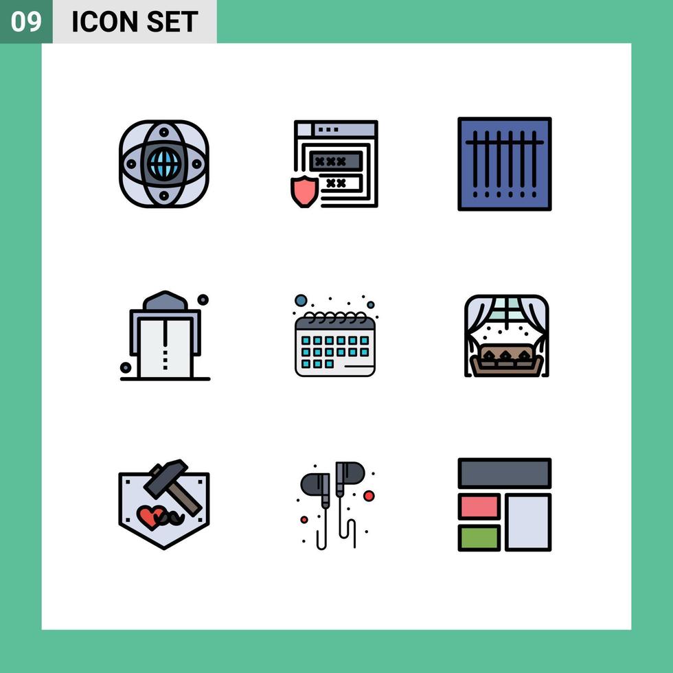 9 tematiska vektor fylld linje platt färger och redigerbar symboler av schema utnämning lagring gördel bälte redigerbar vektor design element