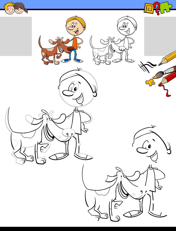 rita och måla uppgift med pojken och hans hund vektor