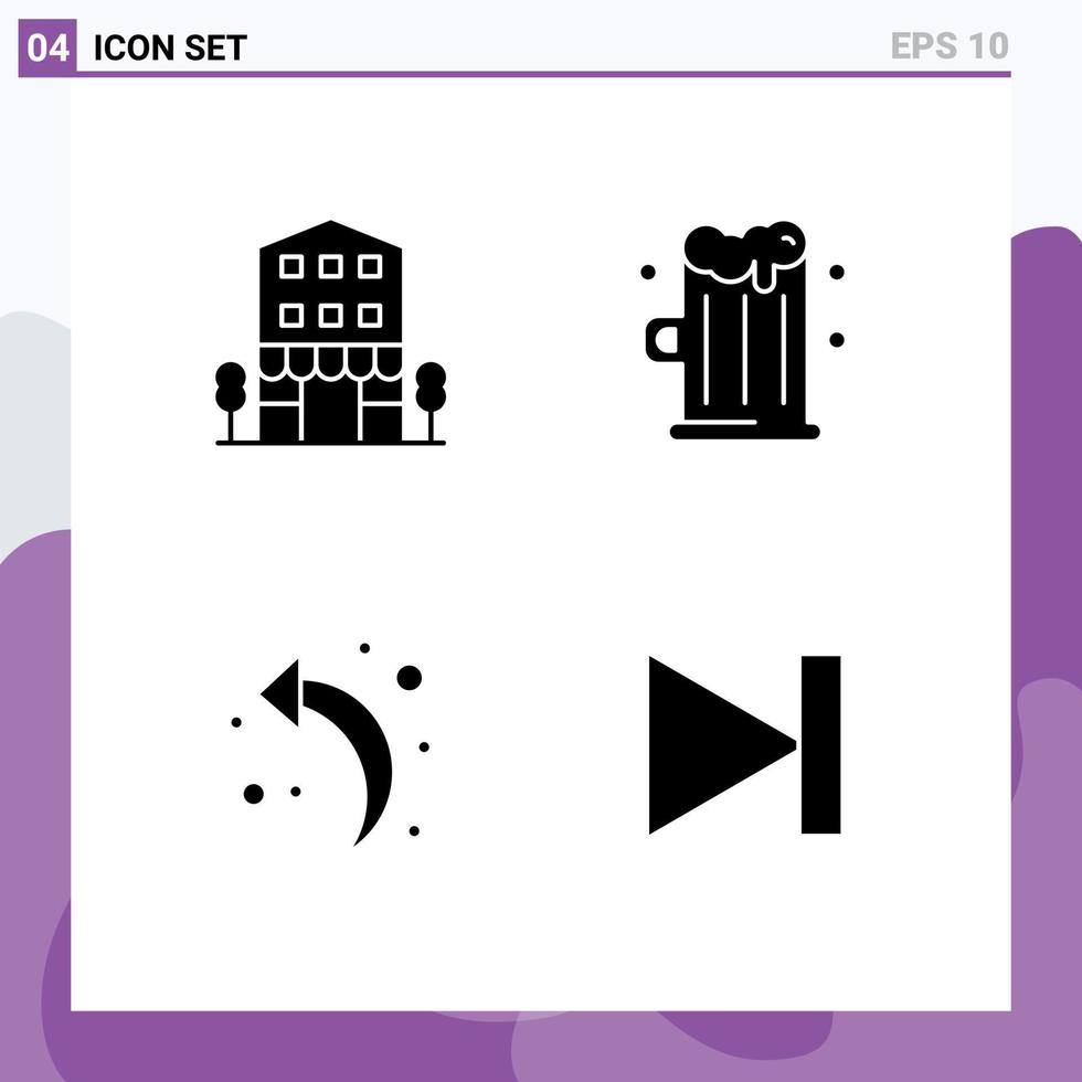 uppsättning av 4 kommersiell fast glyfer packa för byggnader tillbaka affär främre dryck slutet redigerbar vektor design element