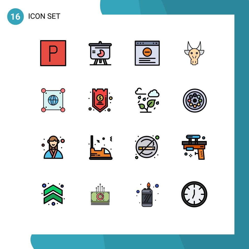 16 användare gränssnitt platt Färg fylld linje packa av modern tecken och symboler av global skalle browser indisk djur redigerbar kreativ vektor design element