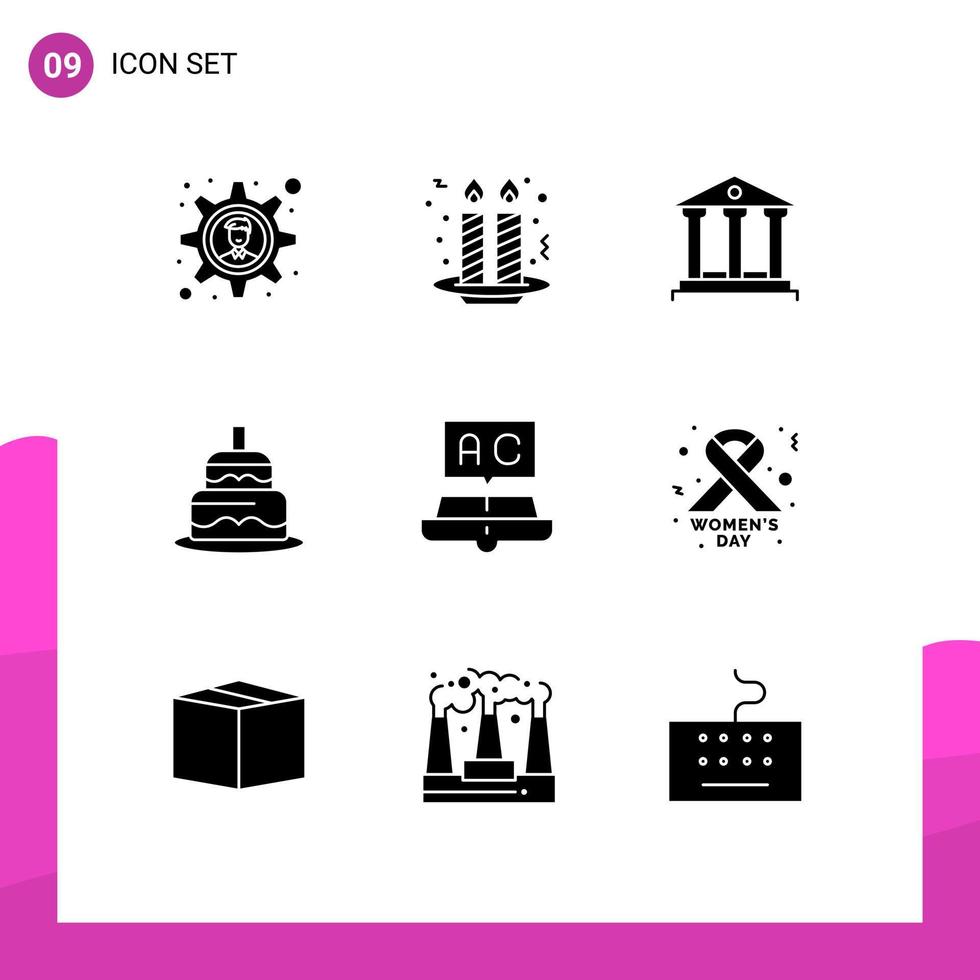 Aktienvektor-Icon-Pack mit 9 Zeilenzeichen und Symbolen zum Lernen von Buchpfand-Countrey-Kuchen editierbare Vektordesign-Elemente vektor
