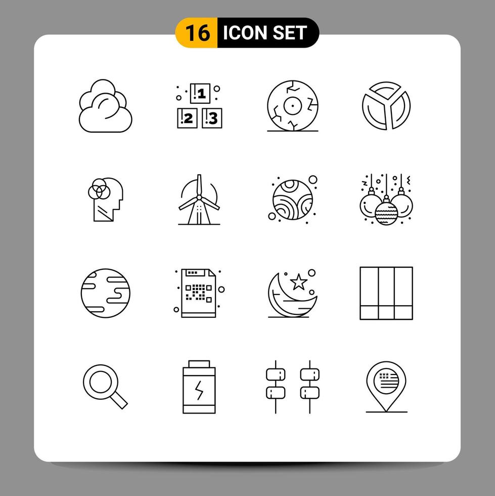 uppsättning av 16 vektor konturer på rutnät för mänsklig analys öga paj Diagram Diagram redigerbar vektor design element