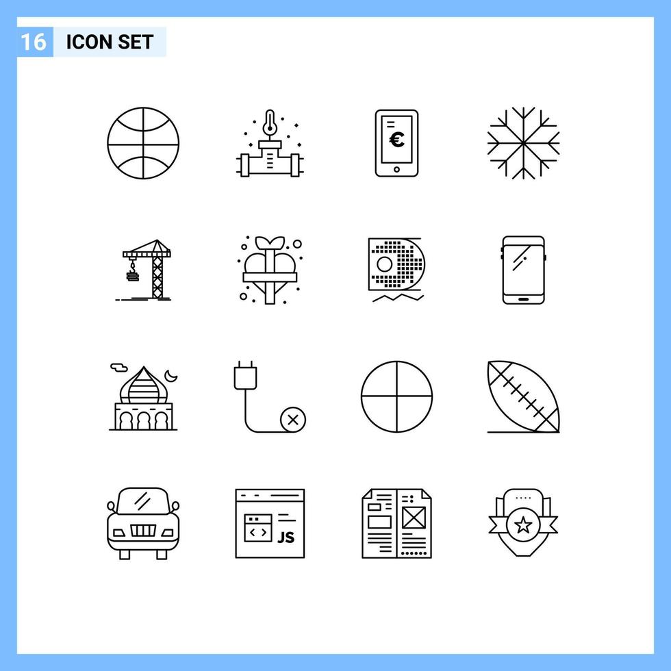 16 thematische Vektorumrisse und editierbare Symbole von Baukränen mobile Wetter Natur editierbare Vektordesign-Elemente vektor