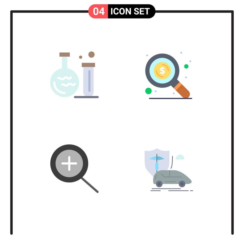 Gruppe von 4 modernen flachen Symbolen, die für editierbare Vektordesign-Elemente der U-Bahn-Auto-Bildungssuche-Versicherung festgelegt werden vektor