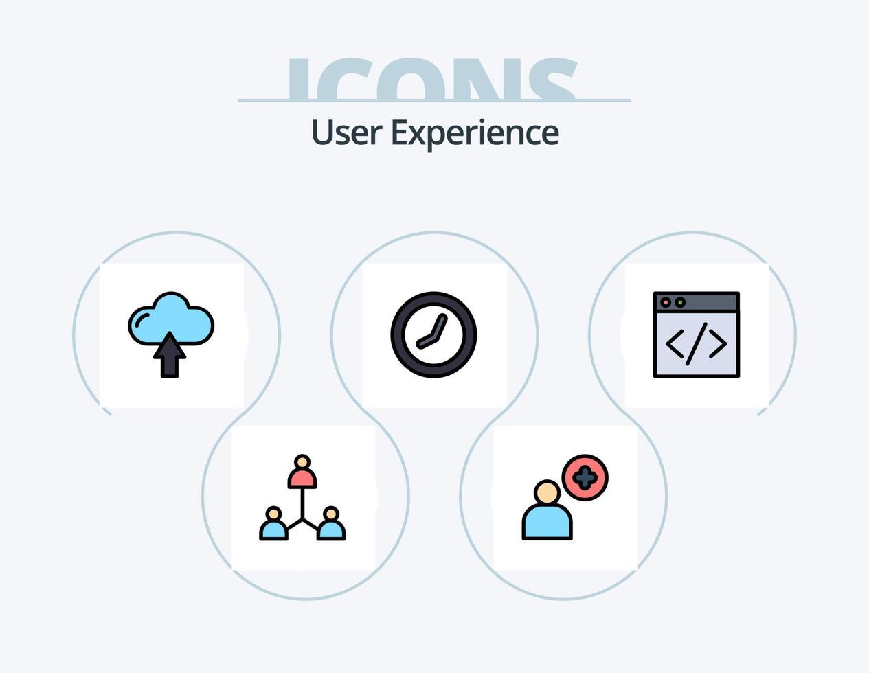 Benutzererfahrung Zeile gefüllt Icon Pack 5 Icon Design. betrachten. Uhr . Zeiger. Profil vektor