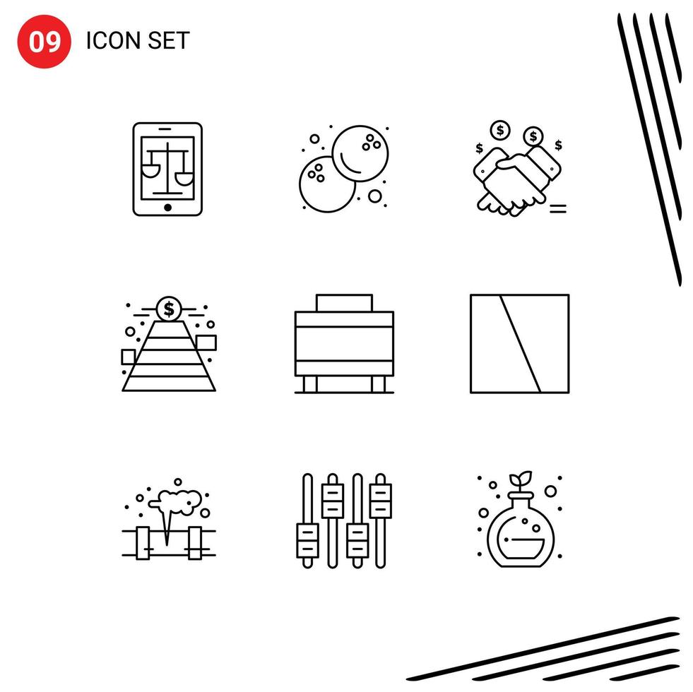 9 kreative Symbole, moderne Zeichen und Symbole für Gepäck, Ziel, Hand-Fundraising, Verkauf von editierbaren Vektordesign-Elementen vektor