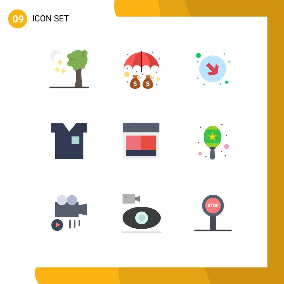 Flache Farbpackung mit 9 universellen Symbolen für Website-Design nach unten T-Shirt Mode editierbare Vektordesign-Elemente vektor
