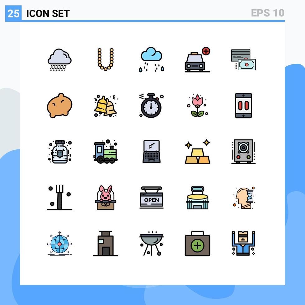 25 användare gränssnitt fylld linje platt Färg packa av modern tecken och symboler av betalning kort snö fordon plus redigerbar vektor design element