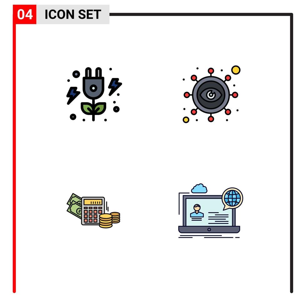 Packung mit 4 modernen Filledline-Flachfarben Zeichen und Symbolen für Web-Printmedien wie Energierechner Business Vision Webinar editierbare Vektordesign-Elemente vektor