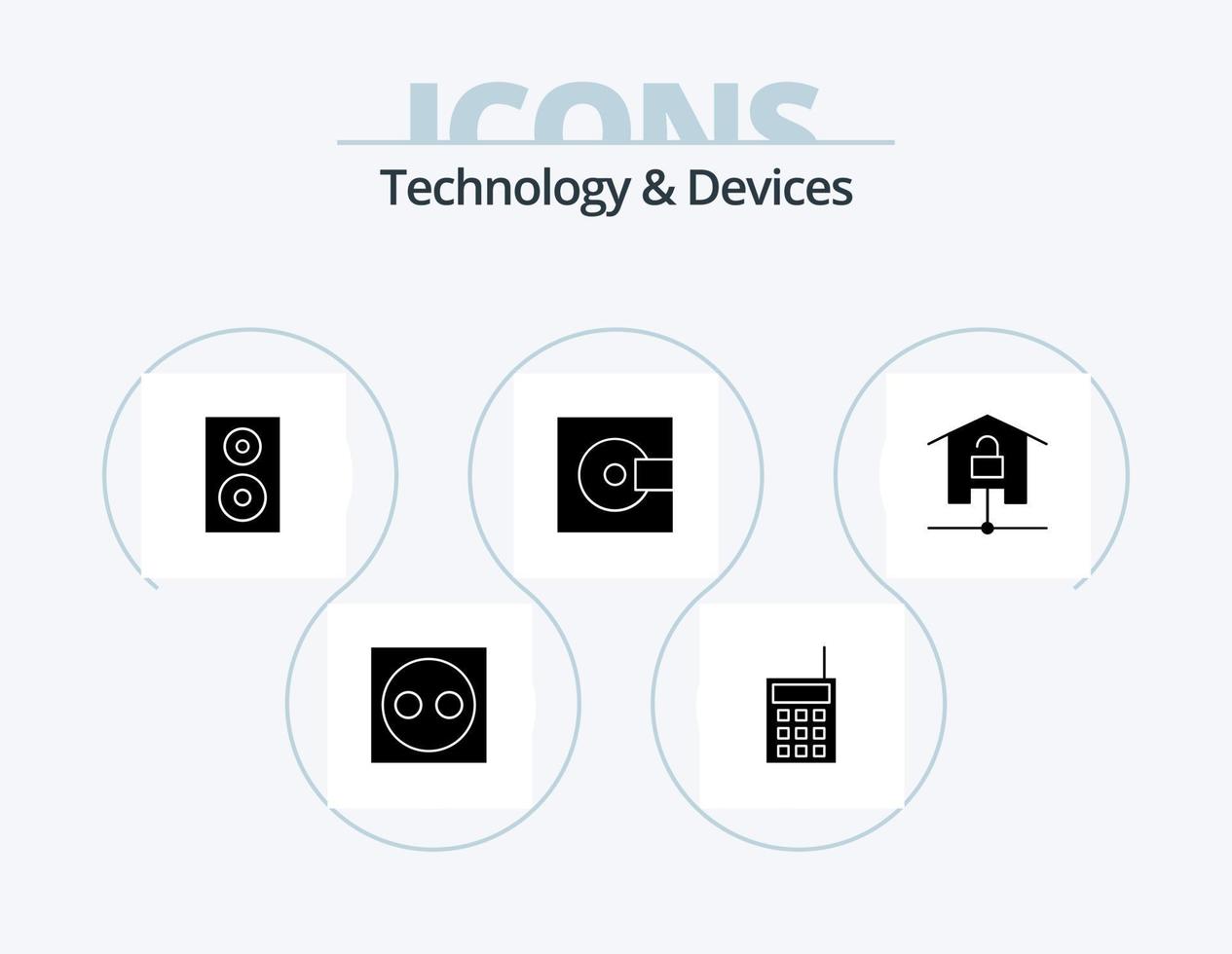 Geräte-Glyphen-Icon-Pack 5 Icon-Design. Minidisc. Geräte. Talkie. Technologie. Produkte vektor