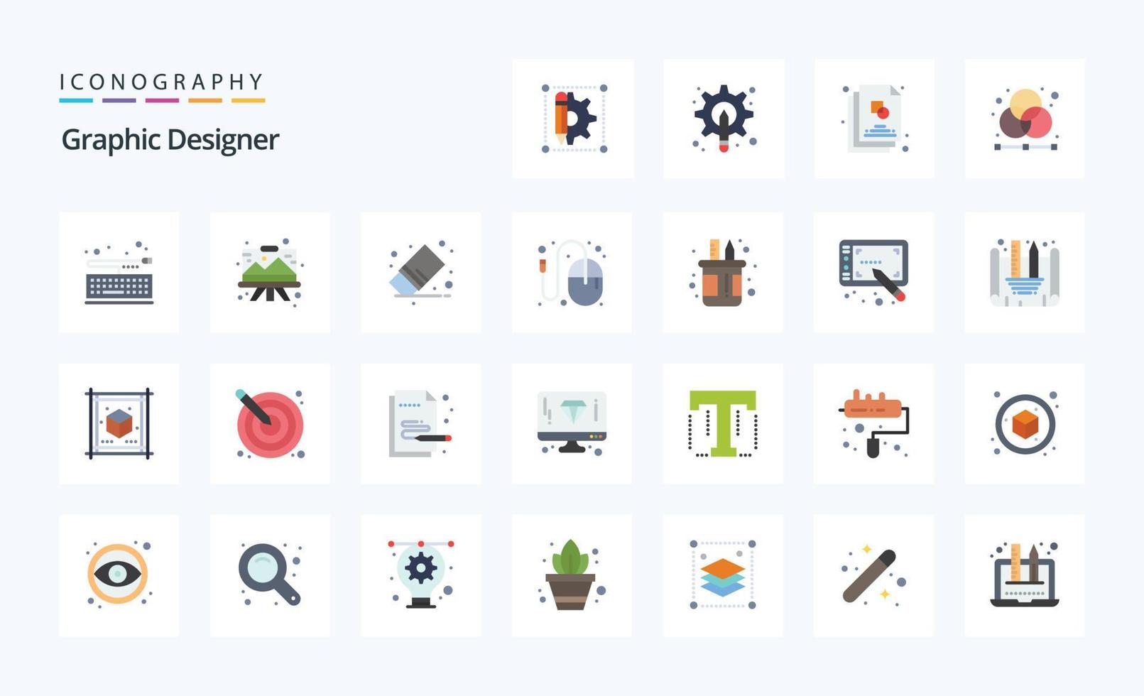 25 Grafikdesigner mit flachem Farbsymbolpaket vektor