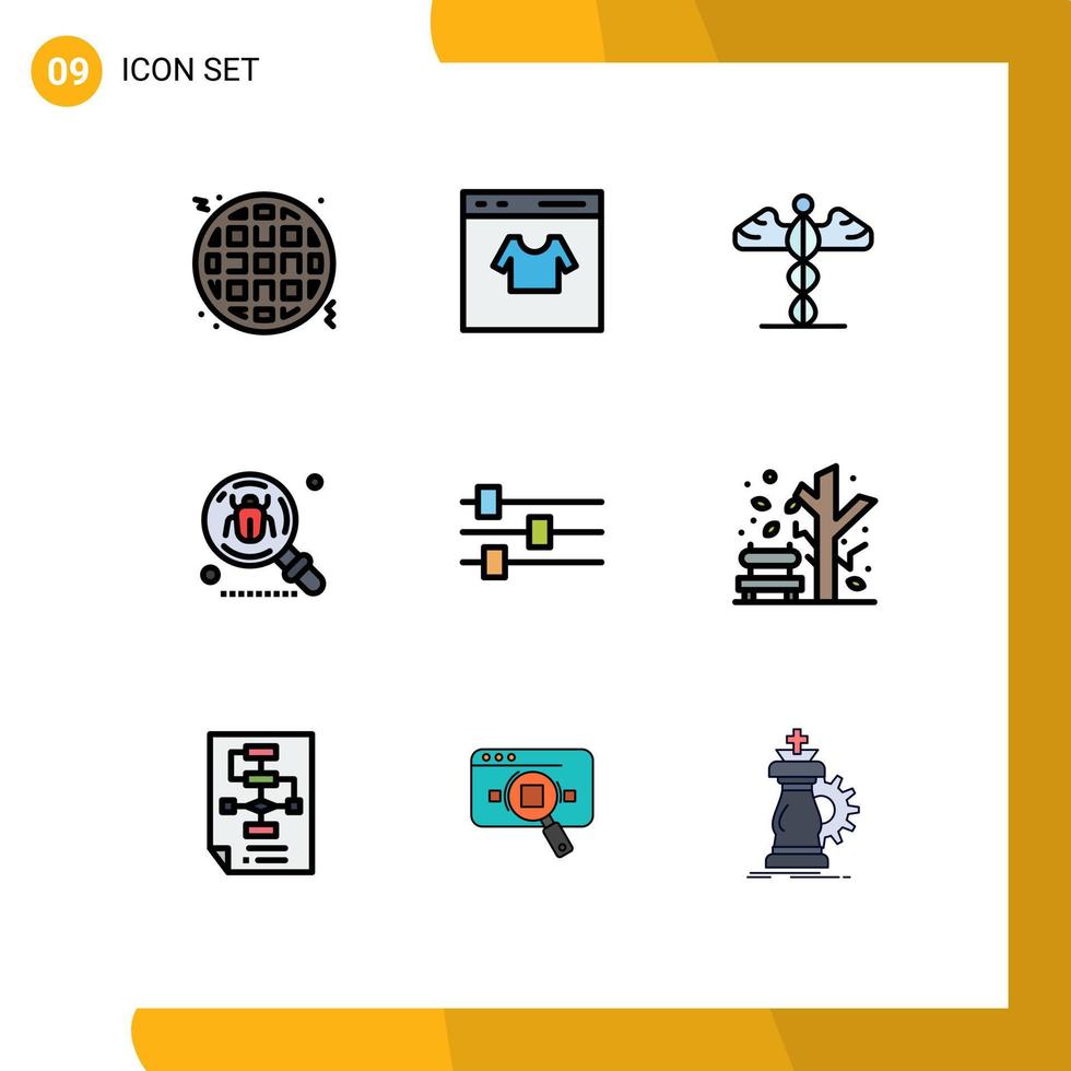 mobil gränssnitt fylld linje platt Färg uppsättning av 9 piktogram av design insekt medicin hitta antivirus redigerbar vektor design element