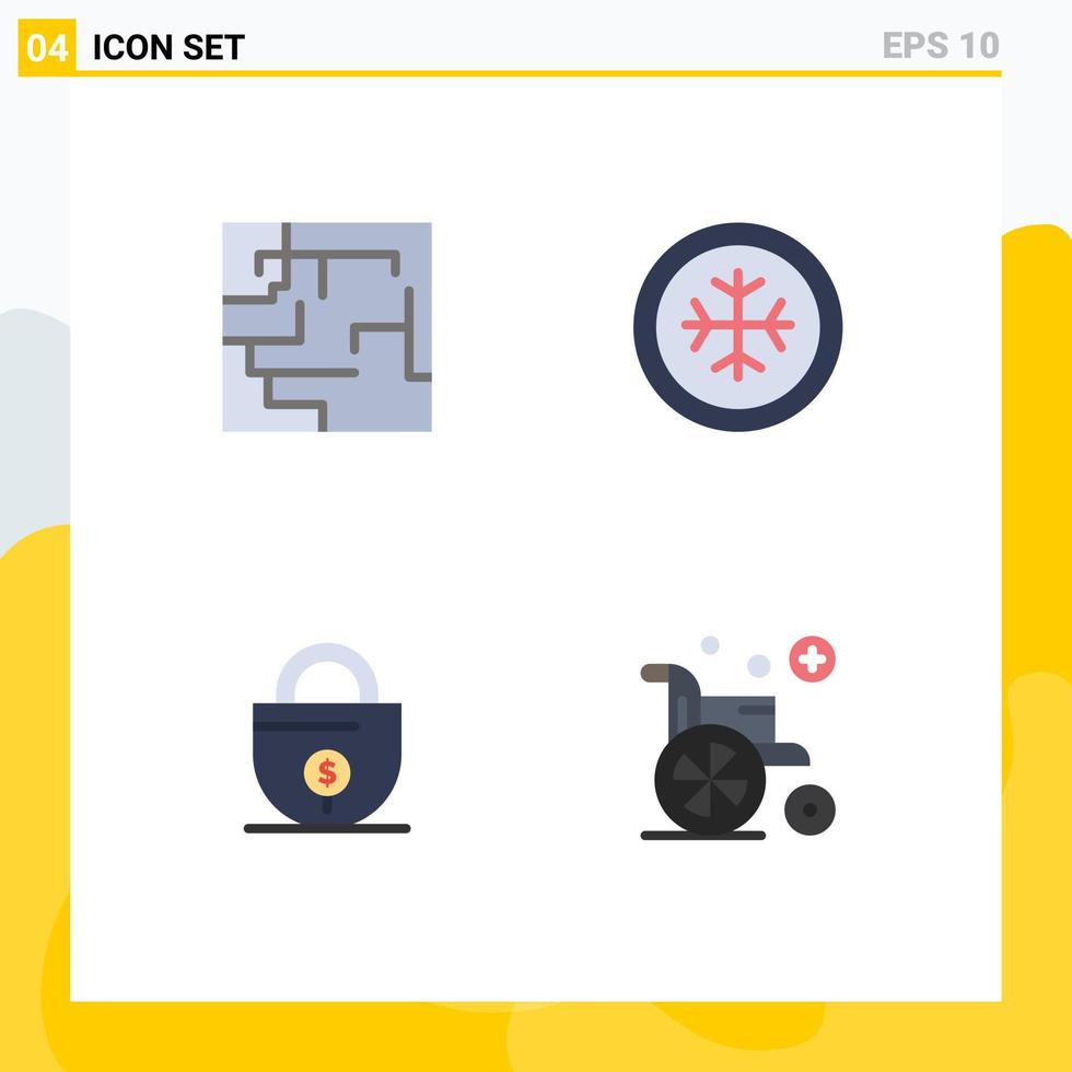 platt ikon packa av 4 universell symboler av labyrint låsa kall företag hjul redigerbar vektor design element