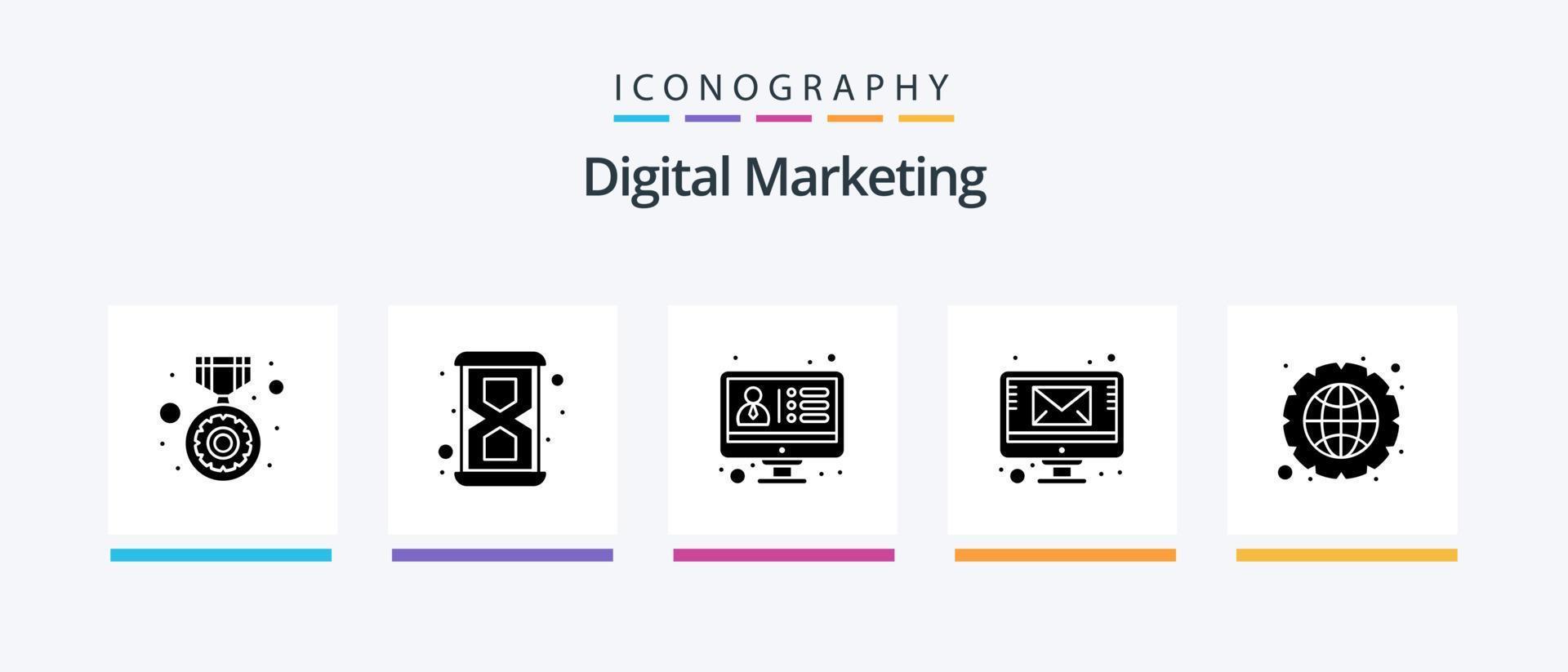 digital marknadsföring glyf 5 ikon packa Inklusive integration. sändning e-post. app. övervaka. e-post. kreativ ikoner design vektor