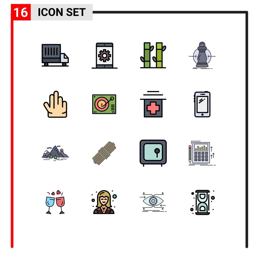 16 platt Färg fylld linje begrepp för webbplatser mobil och appar fingrar lägre bambu bekostnad konsumtion redigerbar kreativ vektor design element