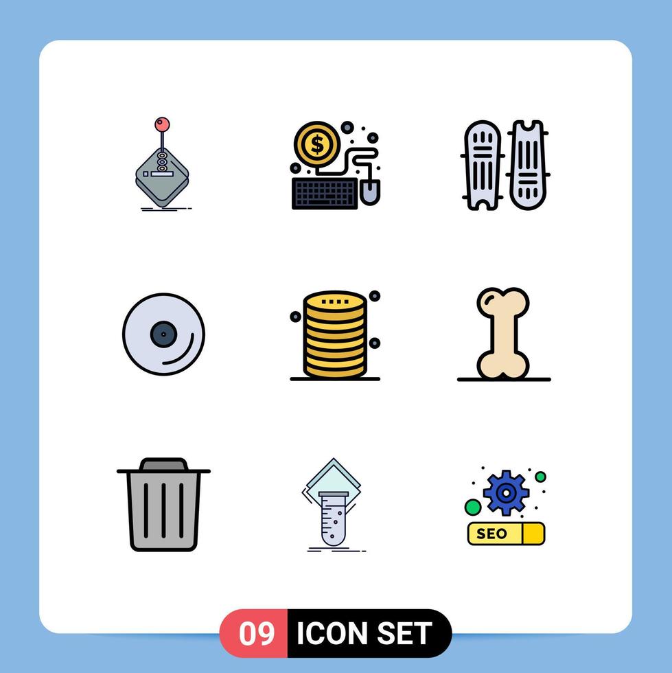 moderner satz von 9 flachen farben und symbolen mit gefüllten linien wie cloud media cricket cd cricket stumps editierbare vektordesignelemente vektor
