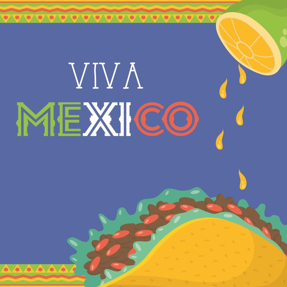 Viva Mexico Feier mit Taco und Zitrone vektor