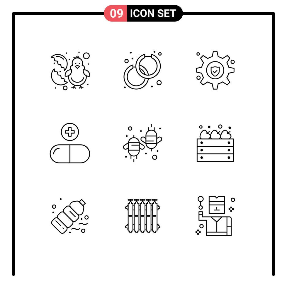 Stock Vector Icon Pack mit 9 Zeilenzeichen und Symbolen für die Öko-Landwirtschaft, die Zeichen medizinische editierbare Vektordesign-Elemente setzt