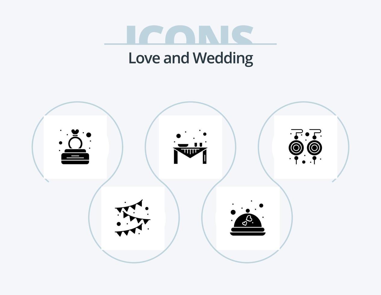 bröllop glyf ikon packa 5 ikon design. middag tabell. händelse. låda. middag. ringa vektor