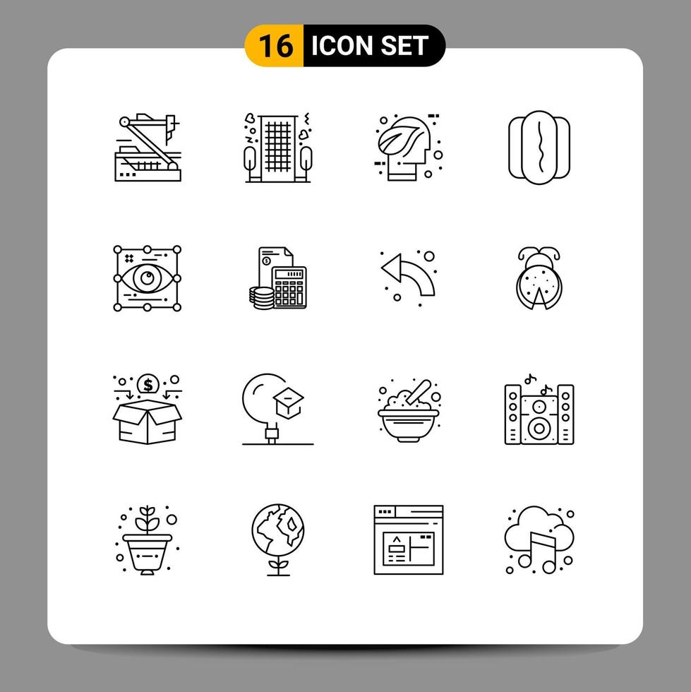 Mobile Interface Gliederungssatz von 16 Piktogrammen von Wurst Essen Romantik denken Umgebung editierbare Vektordesign-Elemente vektor