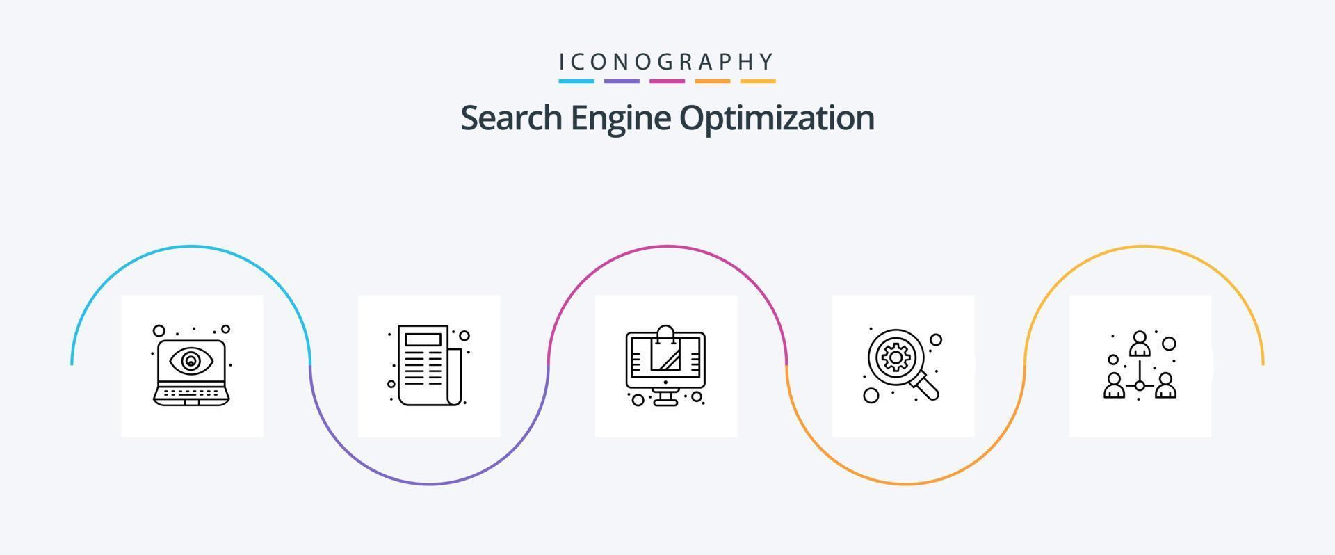 SEO Line 5 Icon Pack inklusive . Zusammenarbeit. Geschäft. Team. suchen vektor