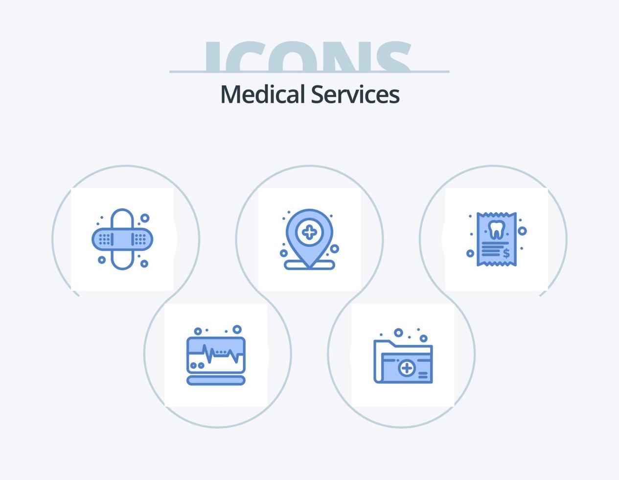 medicinsk tjänster blå ikon packa 5 ikon design. Rapportera. tandläkare. bandage. medicinsk. plats vektor