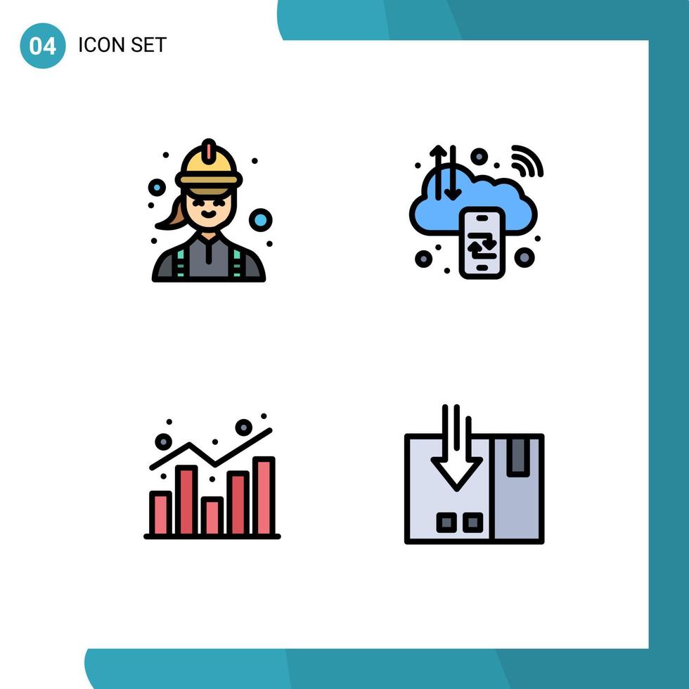 Universelle Symbolsymbole Gruppe von 4 modernen Fillline-Flachfarben des Bauwesens Internet weibliches Wolkendiagramm editierbare Vektordesign-Elemente vektor