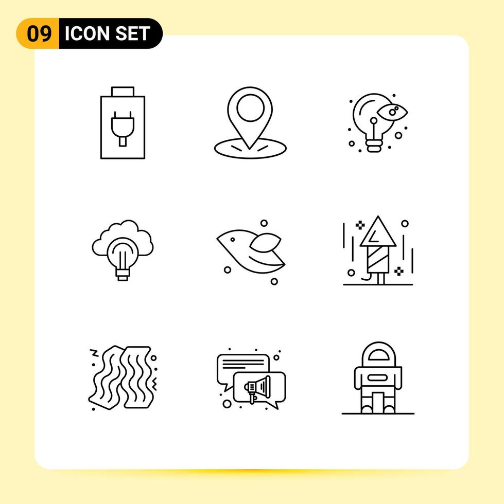 uppsättning av 9 vektor konturer på rutnät för flyga djur- öga Framgång Glödlampa redigerbar vektor design element