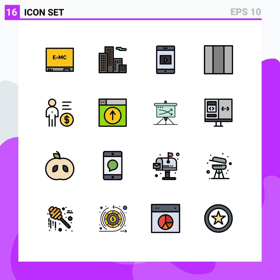 grupp av 16 platt Färg fylld rader tecken och symboler för upp person video pengar förvaltning redigerbar kreativ vektor design element