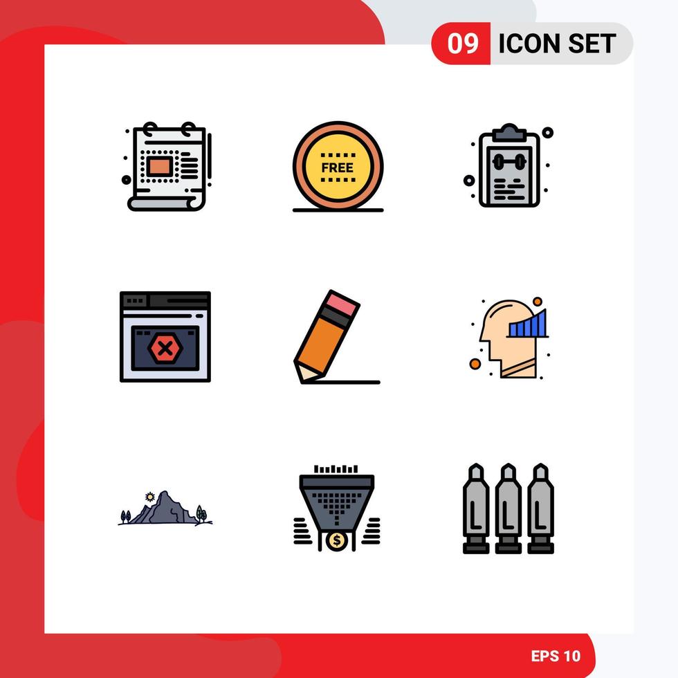 Stock Vector Icon Pack mit 9 Zeilenzeichen und Symbolen für Website-Seiten-Shop Internet-Notizblock editierbare Vektordesign-Elemente