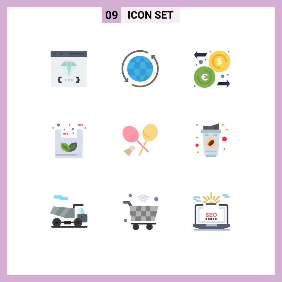 9 universelle flache Farbzeichen Symbole für bearbeitbare Vektordesign-Elemente für das Einkaufen von Öko-Reisetaschengeld vektor