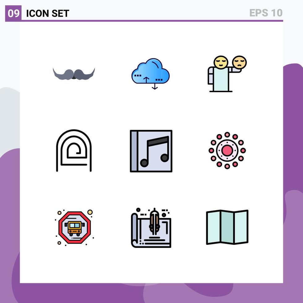 grupp av 9 fylld linje platt färger tecken och symboler för läsare Lösenord data fingeravtryck sjukvård redigerbar vektor design element
