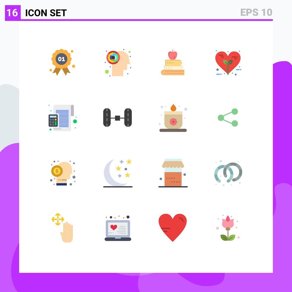 grupp av 16 platt färger tecken och symboler för Beräkna natur penna kärlek eco redigerbar packa av kreativ vektor design element