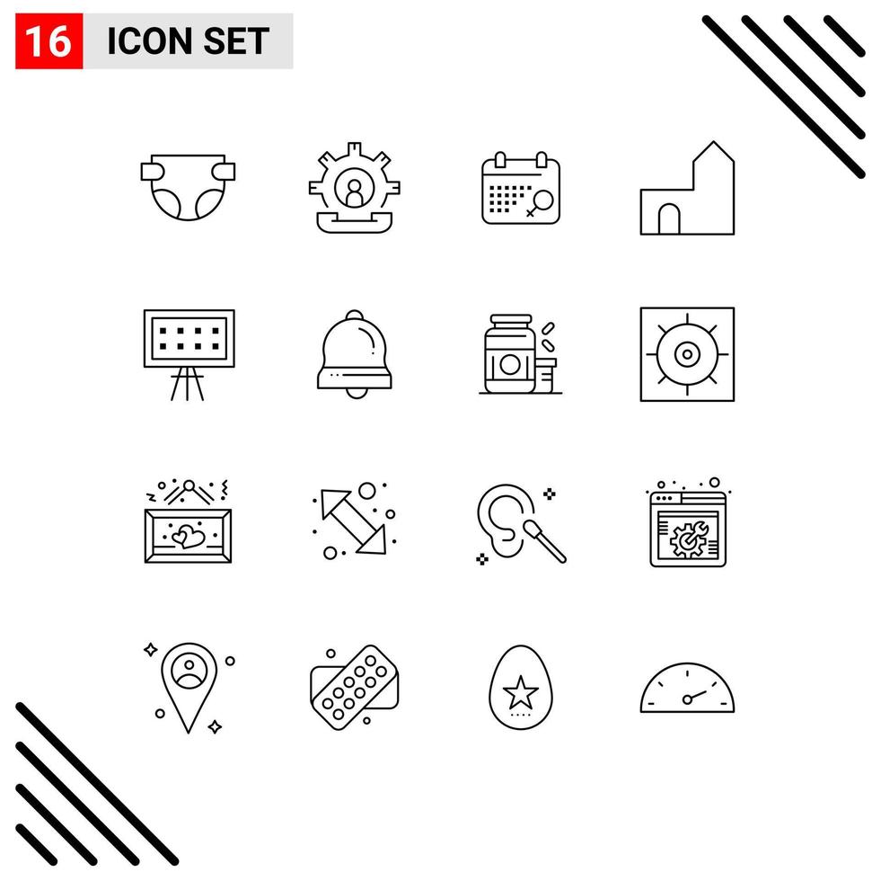 16 kreativ ikoner modern tecken och symboler av styrelse medeltida kalender fästning slott byggnad redigerbar vektor design element