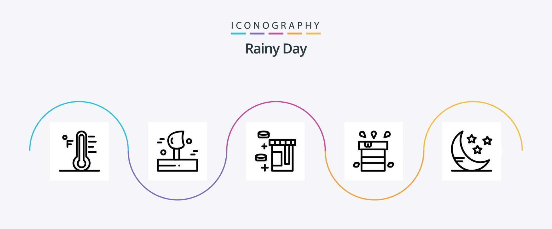 Rainy Line 5 Icon Pack inklusive Mond. beständig. Winter. sonstig. Tasche vektor