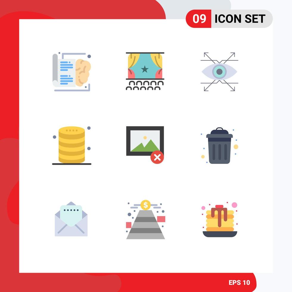 moderner Satz von 9 flachen Farben und Symbolen wie Speicherdatenbank Premiere Data Vision editierbare Vektordesign-Elemente vektor