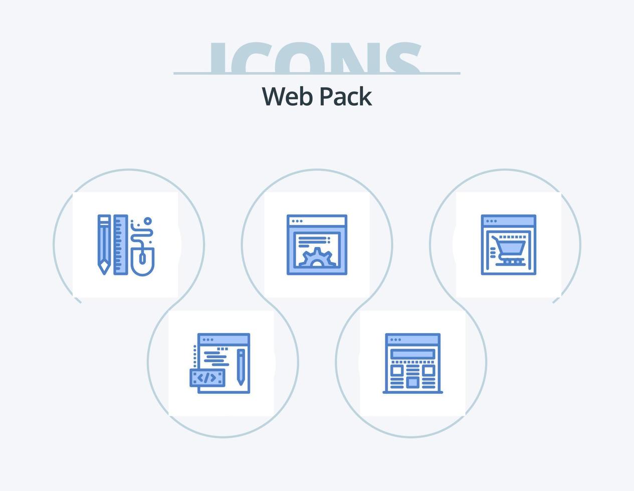 Web Pack Blue Icon Pack 5 Icon-Design. . Einkaufswagen. Stift. E-Commerce. Einstellung vektor