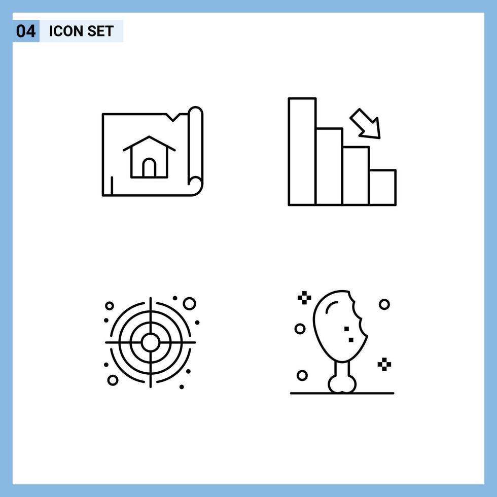 grupp av 4 fylld linje platt färger tecken och symboler för byggnad tjurar öga hus Diagram mål redigerbar vektor design element