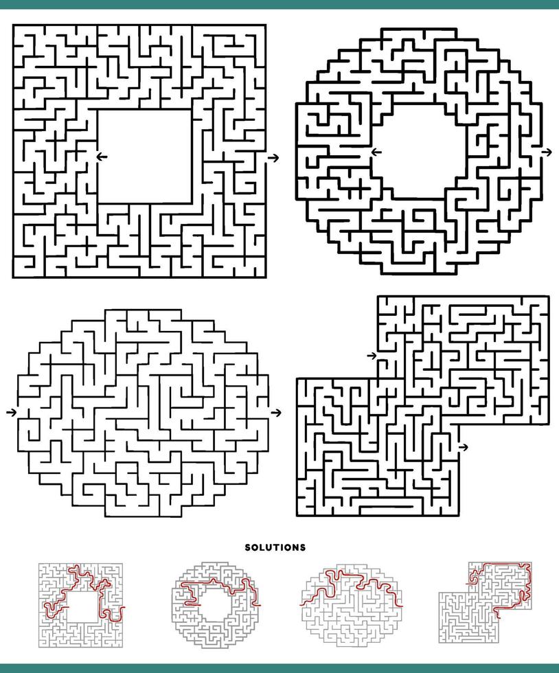 labyrint spel diagram med lösningar vektor