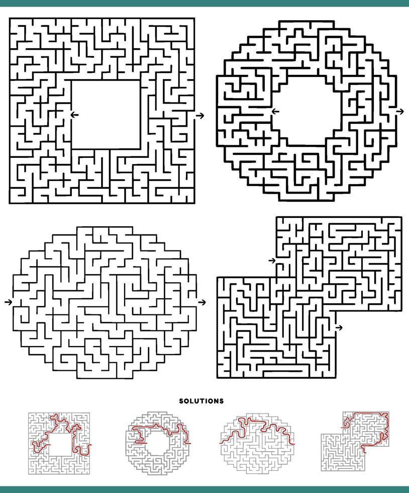 Labyrinth-Spiele-Diagramme mit Lösungen vektor