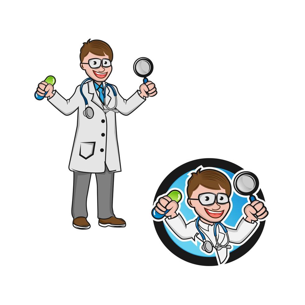 manlig läkare karaktär. avatar av en ung manlig läkare sjuksköterska. Lycklig läkare sjuksköterska på en vit bakgrund. vektor