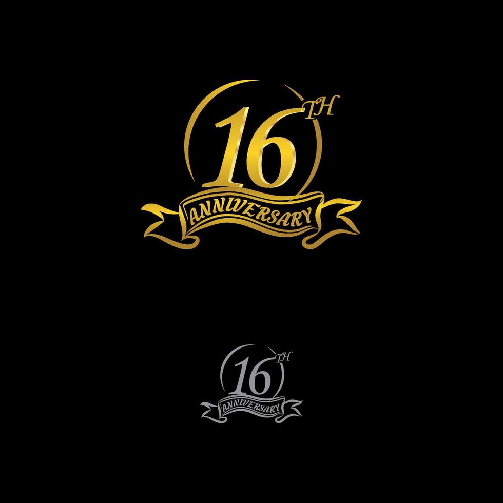 Jubiläumsvektor ungewöhnliches Etikett. sechzehn Jahre Symbol. Geburtstag abstraktes Logo. 16. Jubiläum vektor
