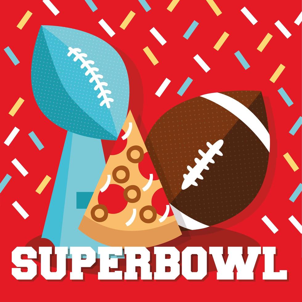 American Football Sport Design mit Fußball, Pizza und Trophäe vektor