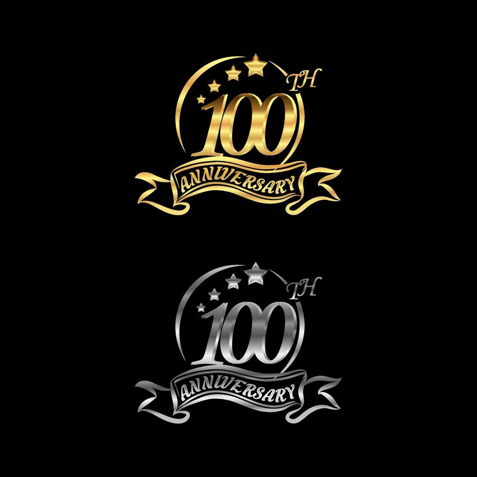 Jubiläumsvektor ungewöhnliches Etikett in Gold- und Silberfarbe. Hundertjähriges Symbol. Geburtstag abstraktes Logo. 100-jähriges Jubiläum vektor