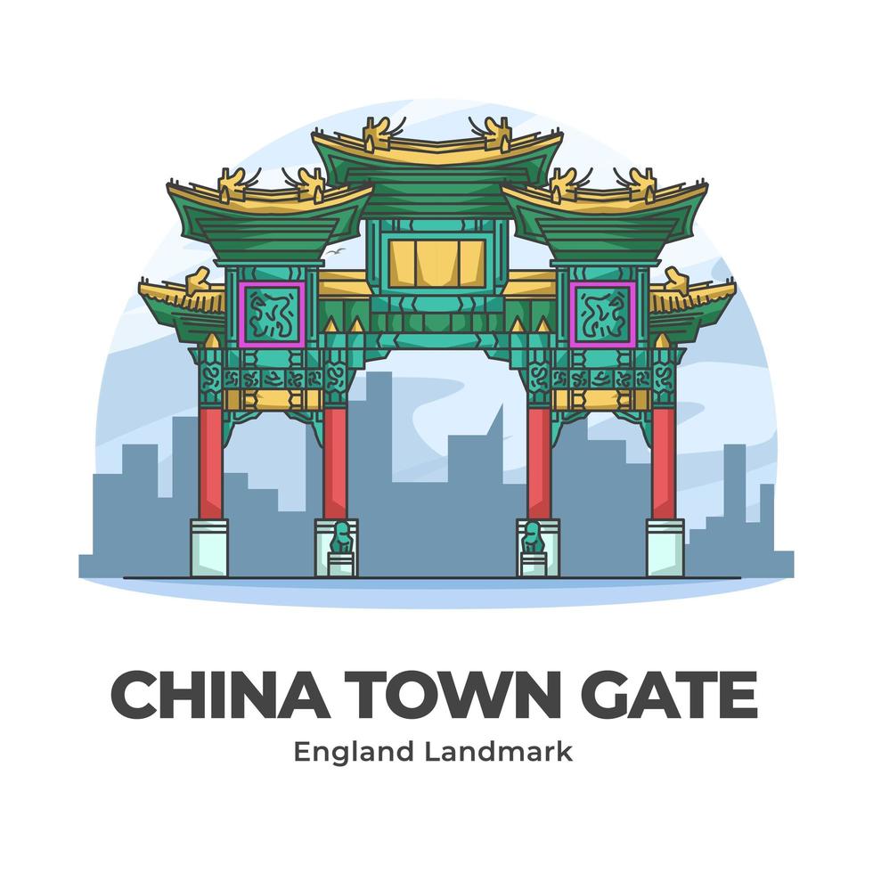 kina town gate england landmärke minimalistisk tecknad film vektor