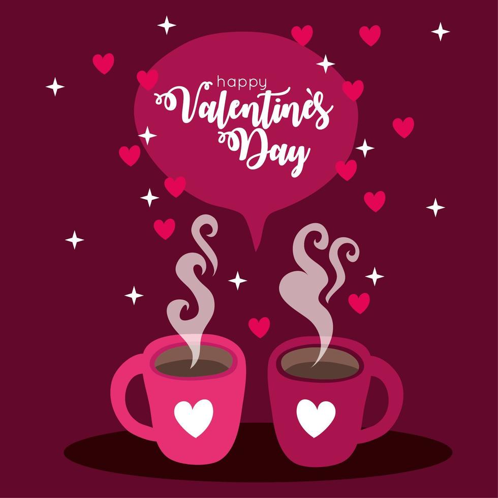 glückliche Valentinstagskarte mit Kaffeetassen vektor