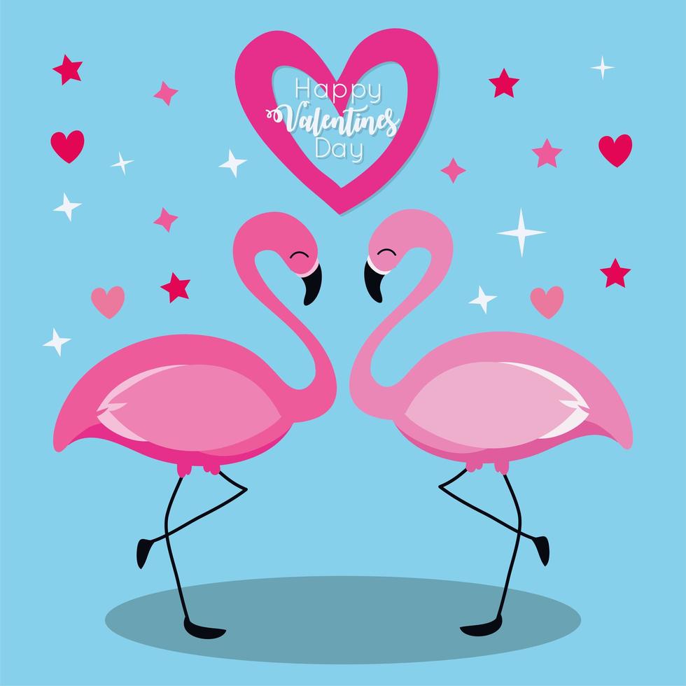 glückliche Valentinstagskarte mit Flamingopaar vektor